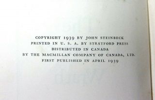 1939 Steinbeck TRUE 1ST/1ST (1st Printing) GRAPES OF WRATH Pulitzer VIKING 4