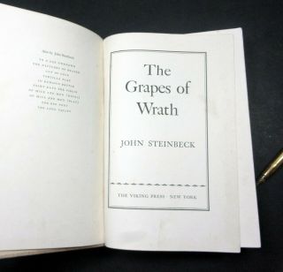 1939 Steinbeck TRUE 1ST/1ST (1st Printing) GRAPES OF WRATH Pulitzer VIKING 5