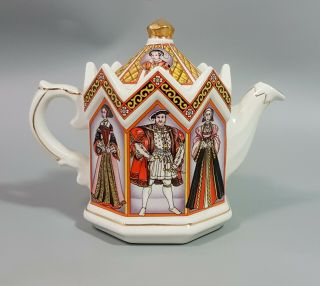 Vintage Sadler octagonal teapot King Henry VIII and his six wives retro royalty 5