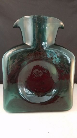 Vintage Blenko Double Spout Bottle Pitcher Aqua Glass 6 1/4 " L 8 " H