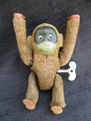 Vintage 1930s - 1950s Japan Tin Celluloid Wind - Up Toy Monkey Tumbling Somersault