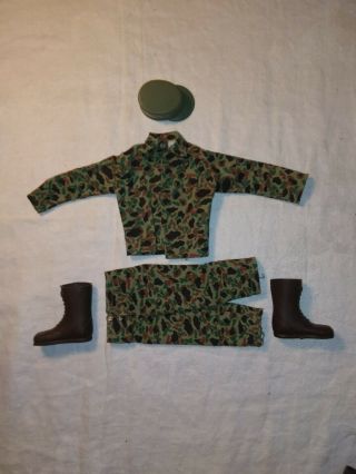 Vintage 1964 Gi Joe Action Marine Camouflage Outfit With Brown Boots Cap Hasbro