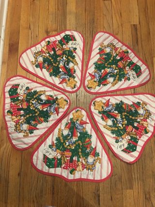 Vintage Quilted Gnome Christmas Holiday Placemats Uniebock 1979 Set Of 5