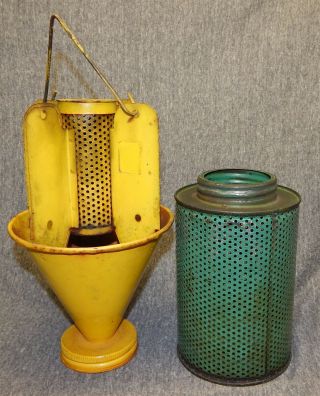 Vintage Yellow & Green Ellisco Japanese Beetle Bug Insects Hanging Metal Trap 2