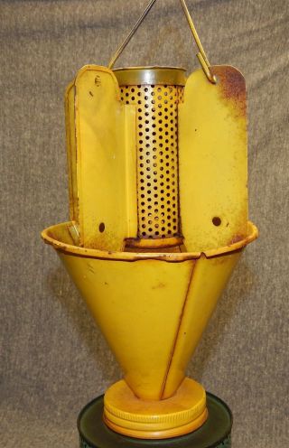 Vintage Yellow & Green Ellisco Japanese Beetle Bug Insects Hanging Metal Trap 5