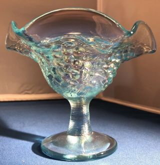 Imperial Glass Light Blue Ruffled Rim Compote Vintage Carnival Glass