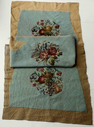 2 Matching Vtg Country Blue With Fruit Needlepoint Chair Seat Covers 1 Floral Pc