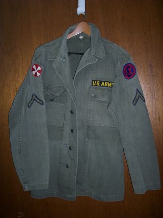 Vintage Korean War Era Us Army Fatigue Shirt With 13 Star Buttons 2