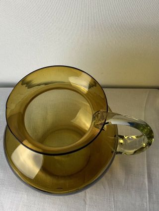 Vtg Ice Tea Water Pitcher Hand Blown Honey Amber Art Glass Decor 2.  5 Quarts 5