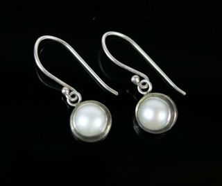 Vintage.  925 Sterling Silver Small Round Cultured Pearl Encased Hook Earrings 3g