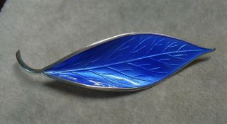 Vintage David Andersen Norway Sterling Silver Blue Enamel Single Leaf Brooch Pin