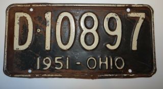 Vintage 1951 Ohio Oh Metal License Plate Tag D - 10897