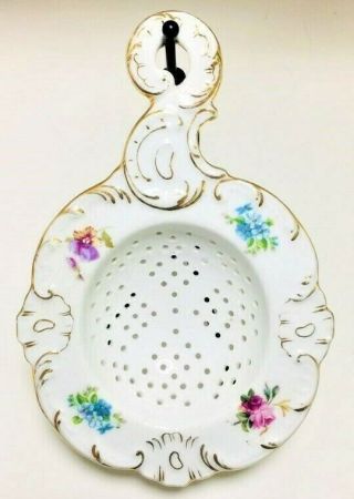 Tea Strainer Vintage Porcelain Fine Austrian China Hand Painted With Gold Trim