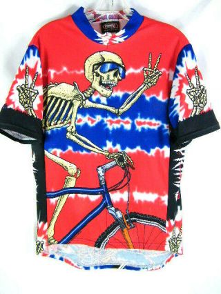 Vtg 1998 Primal Wear " Peace Corpse " Mt.  Bike Skeleton Cycling Jersey Men 