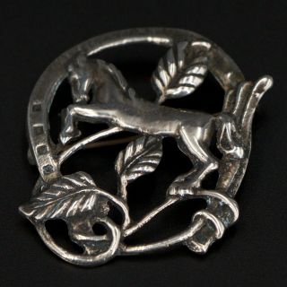 Vtg Sterling Silver - Horse Horseshoe Good Luck Amulet Brooch Pin - 12.  5g