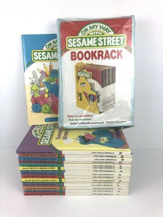 On My Way With Sesame Street Complete 15 Book Set Vintage1989 With Book Rack