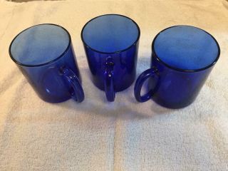 France Vintage 3 Cobalt Blue Glass Cups Mugs Coffee Made In France,  C Handles