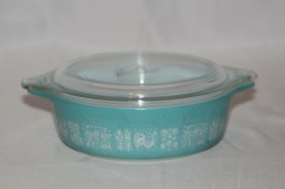 Vintage Pyrex Blue Butterprint Amish 471 Round Casserole Dish With Lid 1 Pint