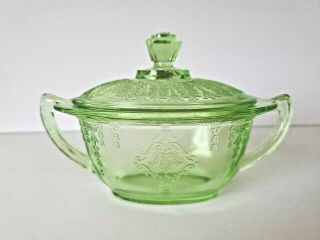Vintage Depression Glass Sugar Bowl With Lid Princess Green By Anchor Hocking