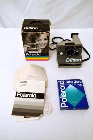 Vintage " The Button " Polaroid Land Camera - Box - Instructions - Receipt