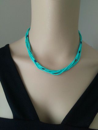 VINTAGE TURQUOISE BEAD 5 STRAND NECKLACE STERLING SILVER 2