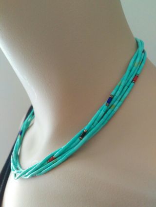 VINTAGE TURQUOISE BEAD 5 STRAND NECKLACE STERLING SILVER 3