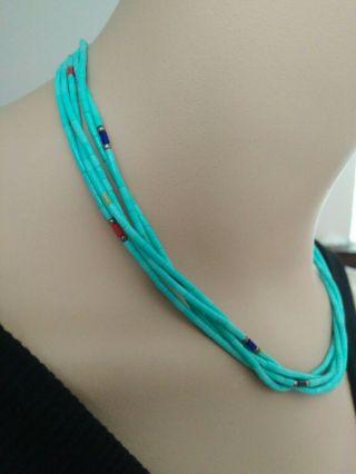 VINTAGE TURQUOISE BEAD 5 STRAND NECKLACE STERLING SILVER 4