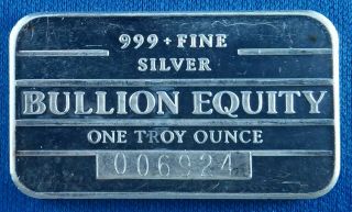 Vintage Bullion Equity 1 Ounce.  999 Silver Art Bar - Product Of Canada