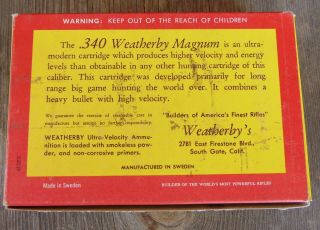 VINTAGE WEATHERBY.  340 MAGNUM AMMUNITION BOX (EMPTY) 2
