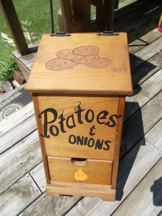 Vintage Retro Wood Handmade Potato Bin W/onion Drawer