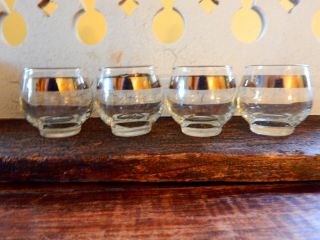 Vintage Libby Silver Band Footed Roly Poly Glasses Mid Century Modern Barware 2