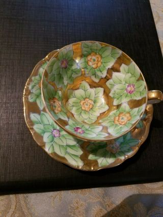 Vintage,  Trimont China - Occupied Japan - Stunning Heavy Gold & Green Cup & Saucer