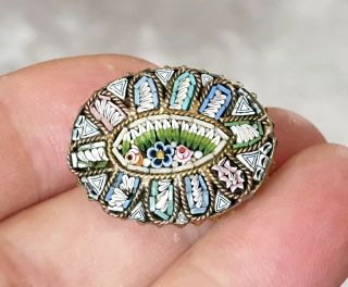 Edwardian Vintage Jewellery Detailed Venetian Micro Mosaic Gold Brooch Lace Pin