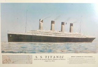 Titanic Vintage Lithograph 24 " X 16 " Ready To Frame Circa 1968 Ref: 3504v