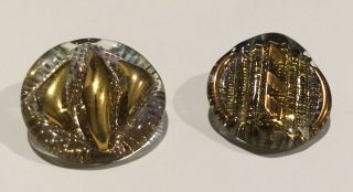 Vintage Art Glass Bimini Orplid Type Buttons 1950s Gold Copper Lustre England X2