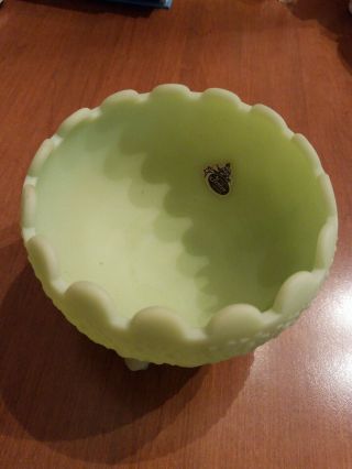 Vintage Fenton Satin Lime Green 3 Footed Candy Dish Or Bowl Daisy Design