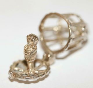 Birdcage Opening To An Owl Sterling Silver Vintage Bracelet Charm 2.  7g