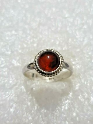 Stylish Fine Vintage Natural Baltic Amber ring 925 Solid Silver ring Size N N1/2 3