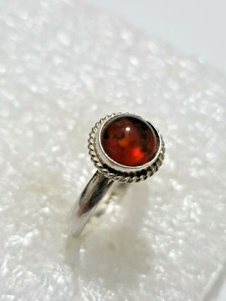 Stylish Fine Vintage Natural Baltic Amber ring 925 Solid Silver ring Size N N1/2 5