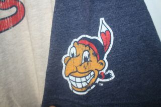 Vintage Chief Wahoo Cleveland Indians Majestic Jersey3/4 Sleeve T - shirt Size 2XL 3