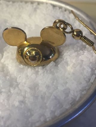 Vintage Gold Tone Mickey Mouse Ears Hat Dangle Pierced Earrings Signed Disney 3