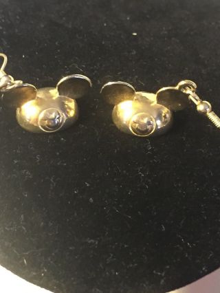 Vintage Gold Tone Mickey Mouse Ears Hat Dangle Pierced Earrings Signed Disney 4