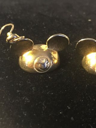 Vintage Gold Tone Mickey Mouse Ears Hat Dangle Pierced Earrings Signed Disney 5