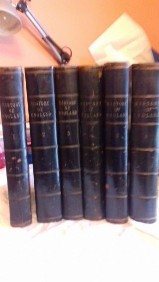 History Of England,  C 1841/2,  Hume & Smollet,  6 Volumes,  Black Leather