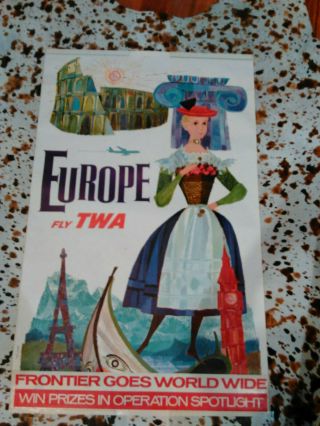 Vintage Fly Twa To Europe Poster
