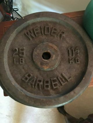 2 Vintage Weider 25 Lb Barbell,  Dumbell Steel Weight Plate 1 Inch Bar