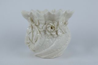 Vintage Belleek Irish Porcelain 3.  75 " Bowl With Applied Rose Design 3rd Mark
