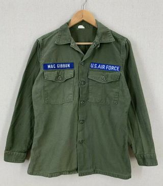 Vintage 1971 Usaf Air Force Olive Green Cotton Sateen Combat Shirt Sz 15.  5x33