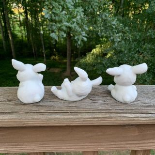 3 White Playful Tumbling Homco Bunny Rabbits Bunnies Figurines Easter Vintage 2