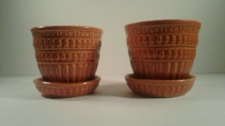 2 Vintage Orange Mccoy Art Pottery Designed Flower Pot Planter Signed Mccoy Usa